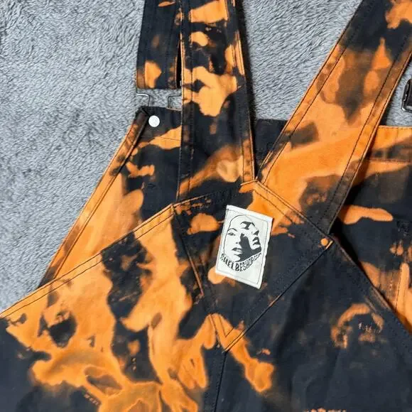 Shelbe Shop Denim Romper Skirt Size M Hand Died Acid Bleach Utility Canvas - Picture 3 of 8